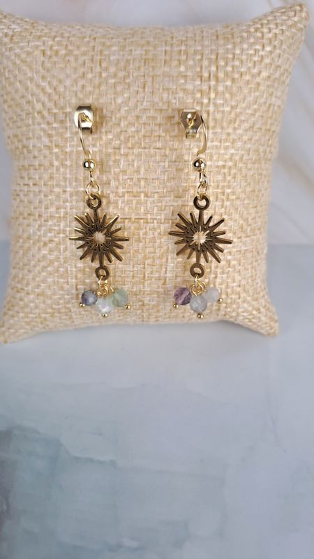 Boucles d'oreilles Fluorite - Acier inoxydable dorée