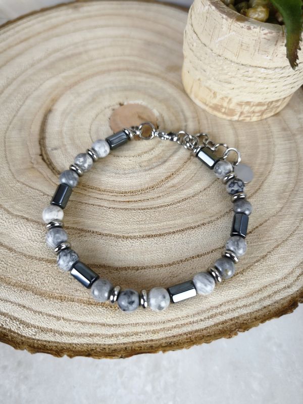 Bracelet Jaspe Carte - Acier inoxydable argent - Clarté et stabilité