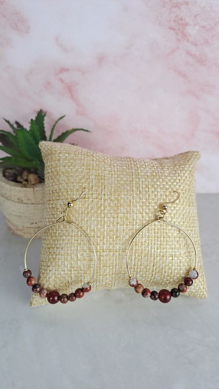 Boucles d'oreille " Créole" Jaspe rouge et Agate rouge