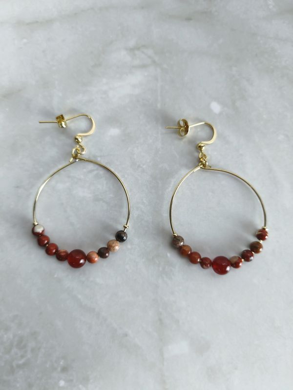 Boucles d'oreille " Créole" Jaspe rouge et Agate rouge