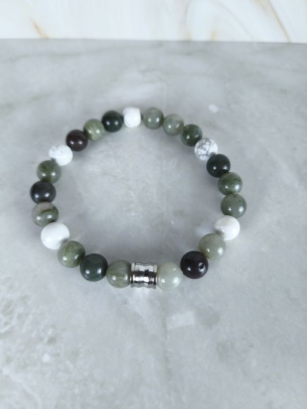 Bracelet Jaspe vert et Howlite - Sérénité et stabilité