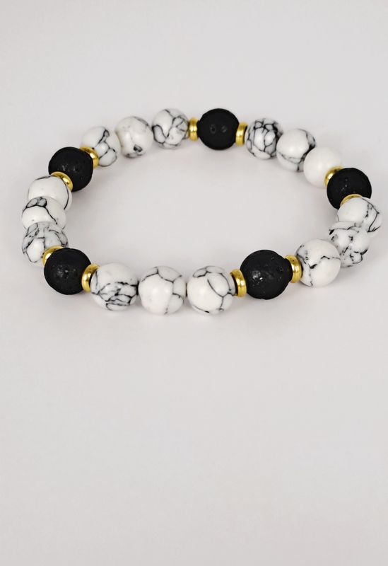 Bracelet" Confiance en soi"- Pierre de lave et Magnésite