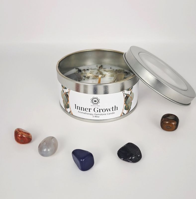 Bougie "Croissance intérieure" Pierre de lune et Menthe