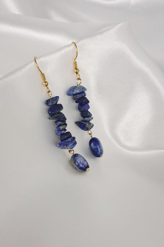 Boucles d'oreilles Lapis-lazuli - Acier inoxydable doré