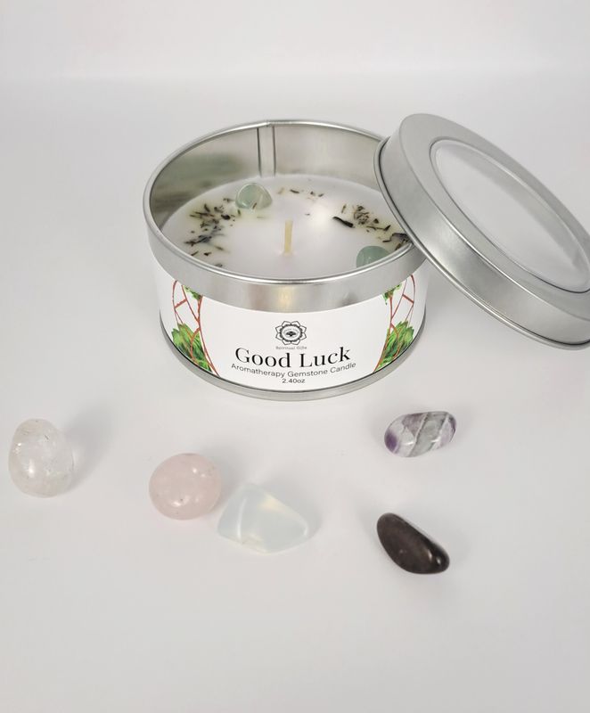 Bougie "Bonne chance" Aventurine verte et Patchouli