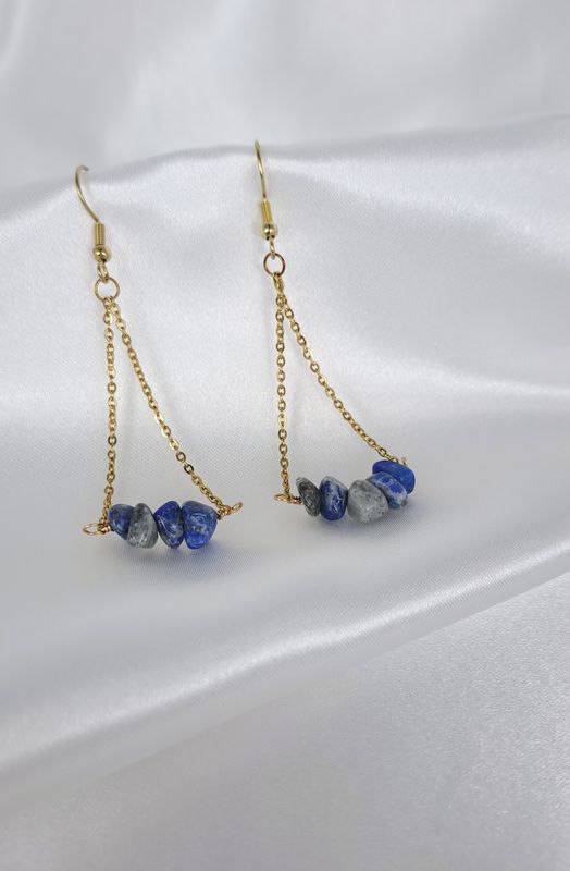 Boucles d'oreilles Lapis-lazuli - Acier inoxydable doré