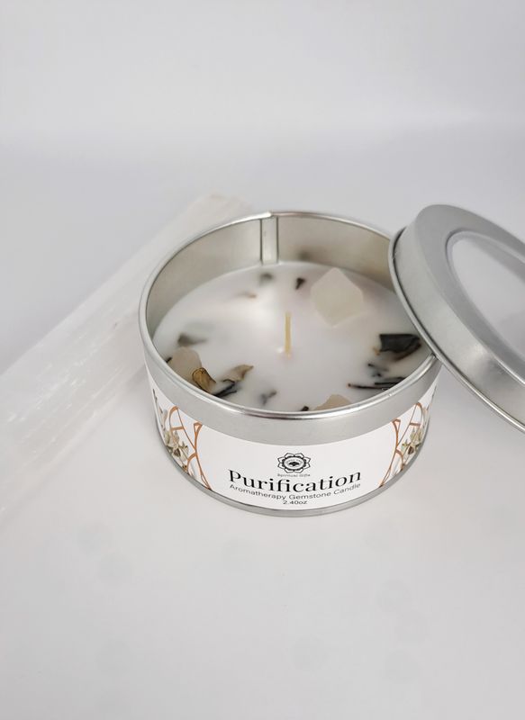Bougie "Purification" Sélénite et sauge blanche