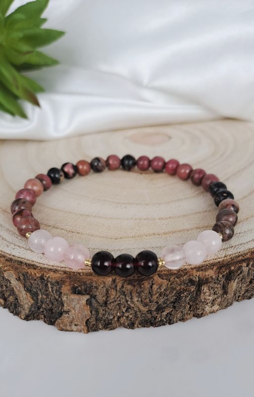 Bracelet Harmonie du Cœur - Rhodonite, Quartz Rose et Grenat
