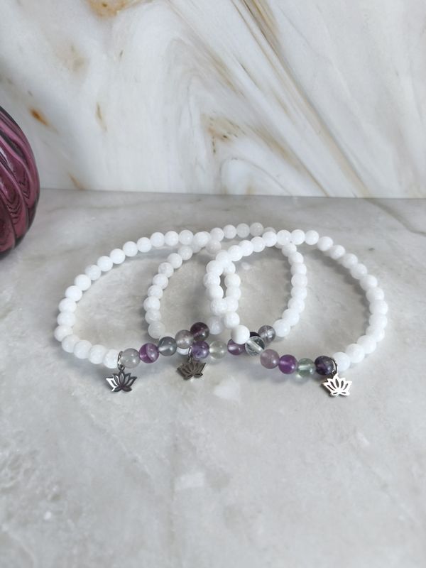 Bracelet Jade Blanc et Fluorite Violette - Harmonie intérieure et clarté