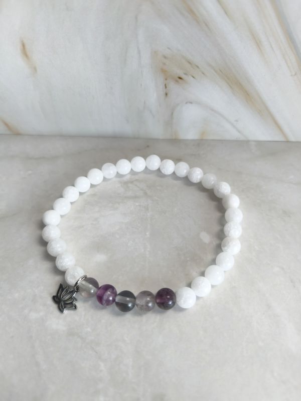 Bracelet Jade Blanc et Fluorite Violette - Harmonie intérieure et clarté