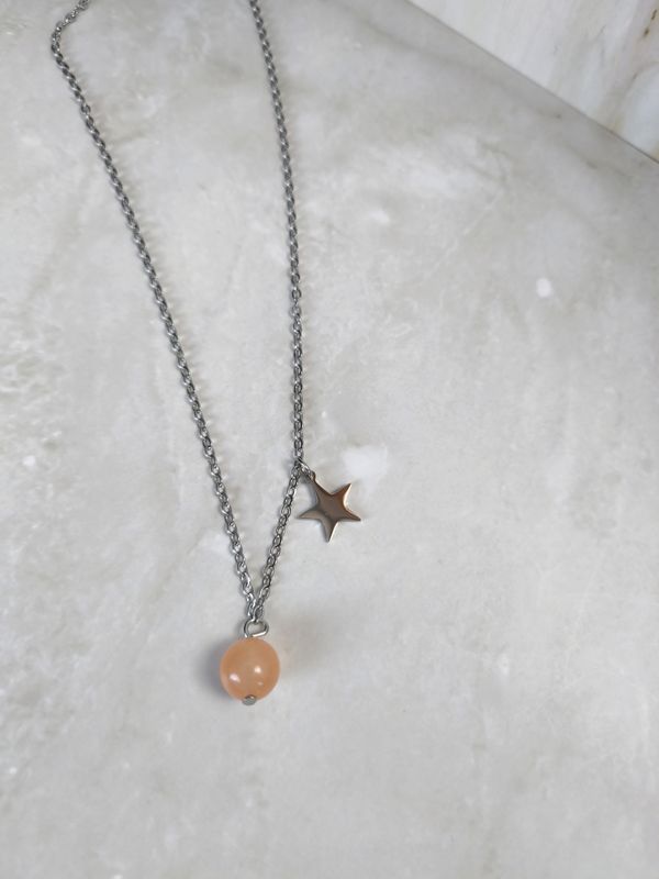 Collier et pendentif en Agate orange - Acier inoxydable