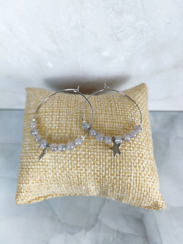 Boucles d'oreilles "Créole" Labradorite - Acier inoxydable