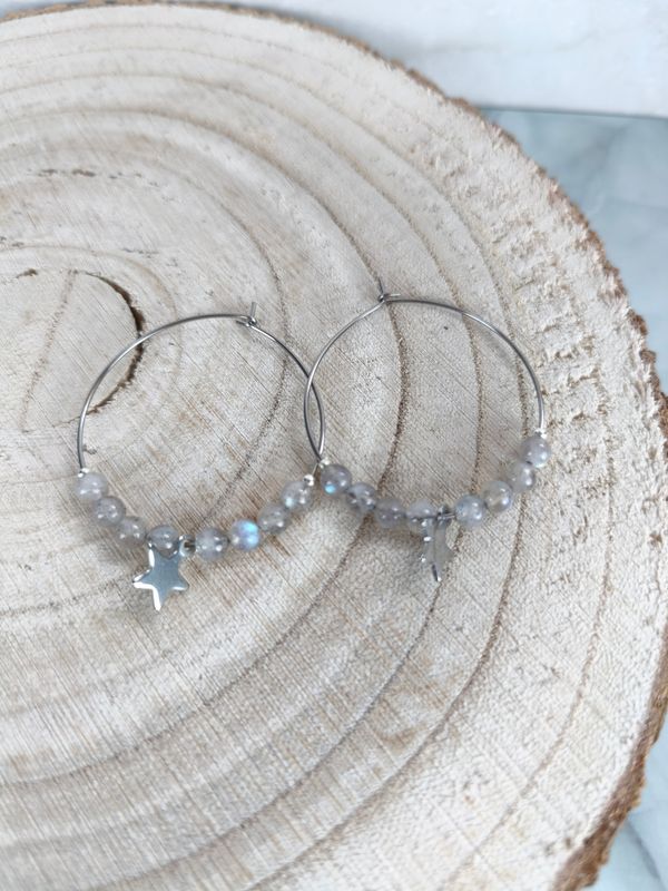 Boucles d'oreilles "Créole" Labradorite - Acier inoxydable