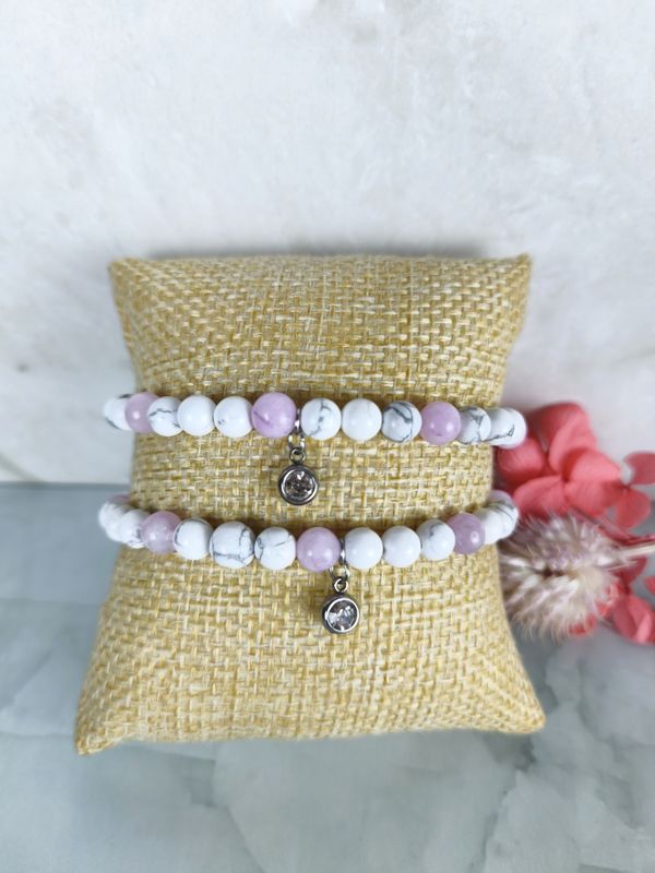 Bracelet " Apaisement- Équilibre émotionnel" Howlite et Kunzite
