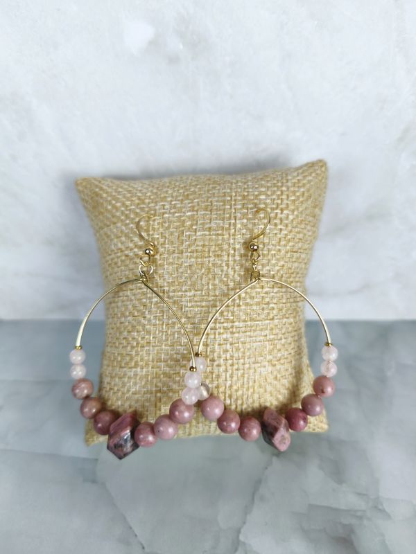 Boucles d'oreilles "Douceur et Équilibre" - Rhodonite, Quartz rose