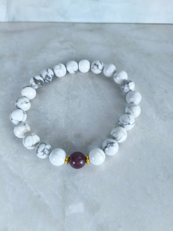 Bracelet " Sérénité et énergie" - Howlite et Grenat