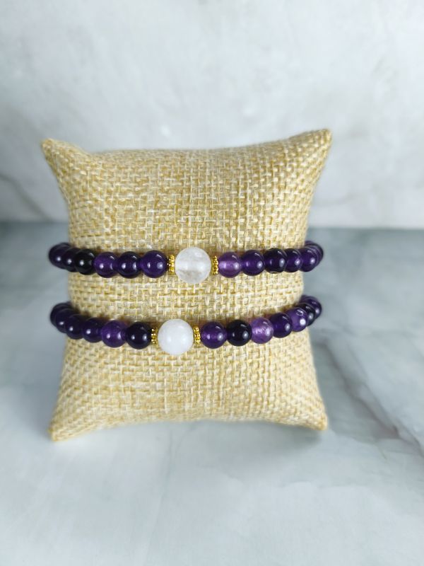 Bracelet Améthyste et Cristal de roche - Sérénité et Clarté d'esprit
