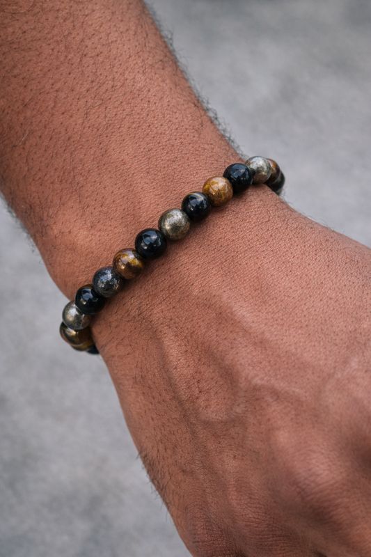 Bracelet Pyrite, Obsidienne noire et Œil de tigre - Protection, force et confiance