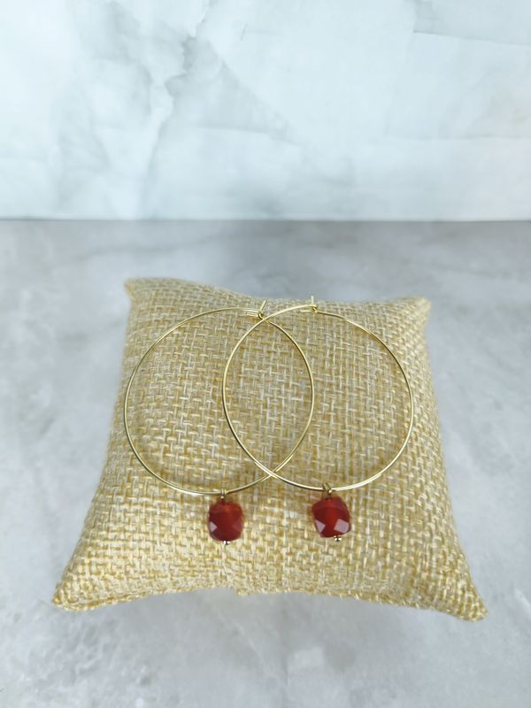 Boucles d'oreilles "Créole" Agate rouge faccettée