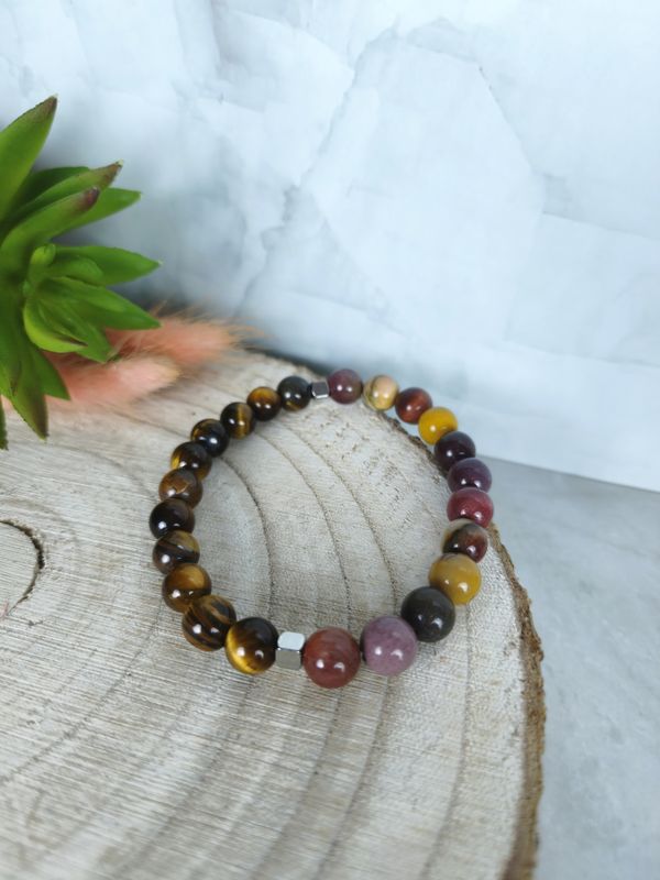 Bracelet Jaspe Mookaïte et Œil de tigre - Équilibre, vitalité et protection