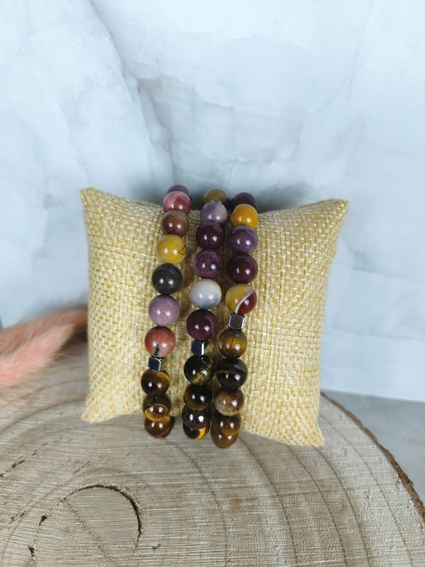 Bracelet Jaspe Mookaïte et Œil de tigre - Équilibre, vitalité et protection