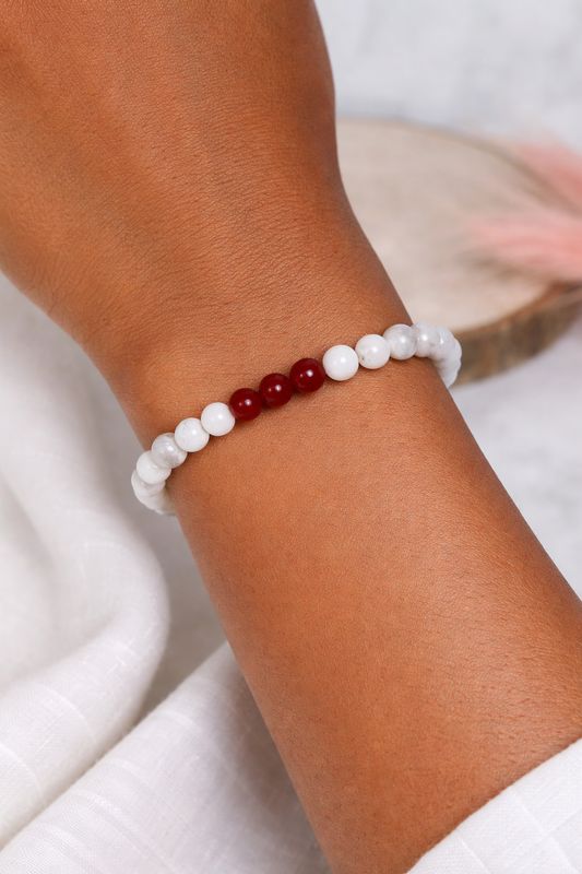 Bracelet Agate blanche et Agate rouge - Équilibre et vitalité