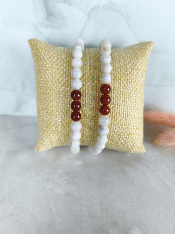 Bracelet Agate blanche et Agate rouge - Équilibre et vitalité