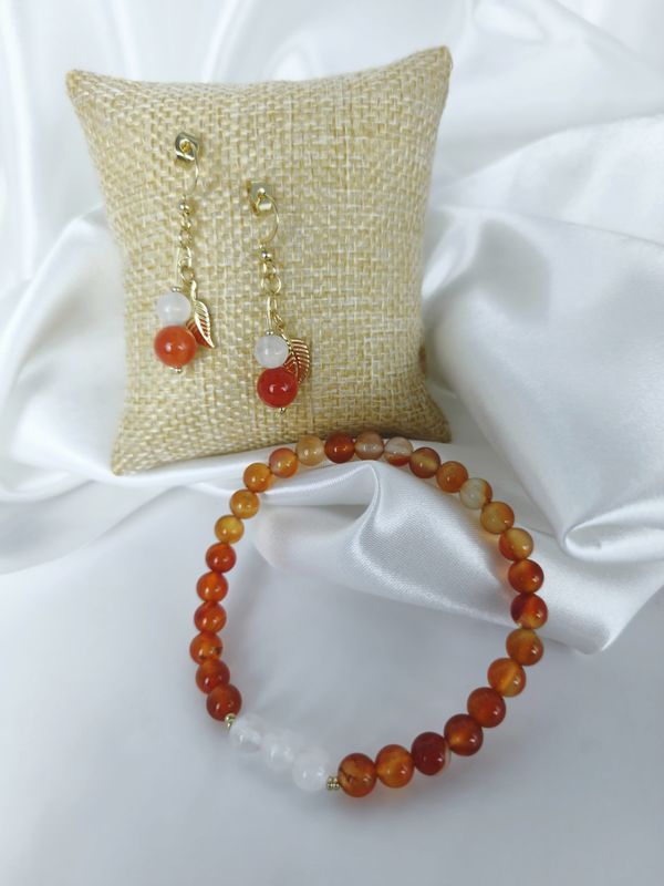 Parure Cornaline et Jade blanc - Équilibre entre énergie et douceur