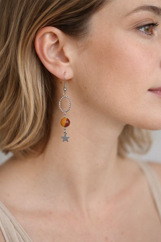 Boucles d'oreilles Jaspe Mookaïte - Acier inoxydable argent