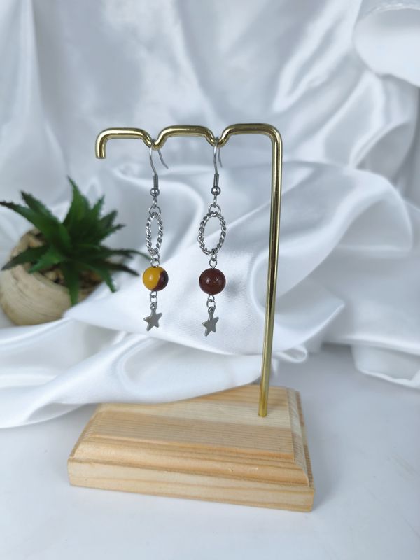 Boucles d'oreilles Jaspe Mookaïte - Acier inoxydable argent