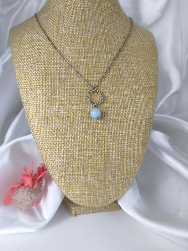 Collier Aigue-marine - Acier Argent