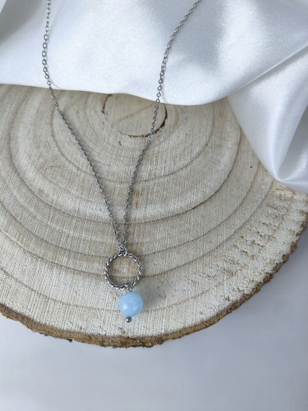 Collier Aigue-marine - Acier Argent