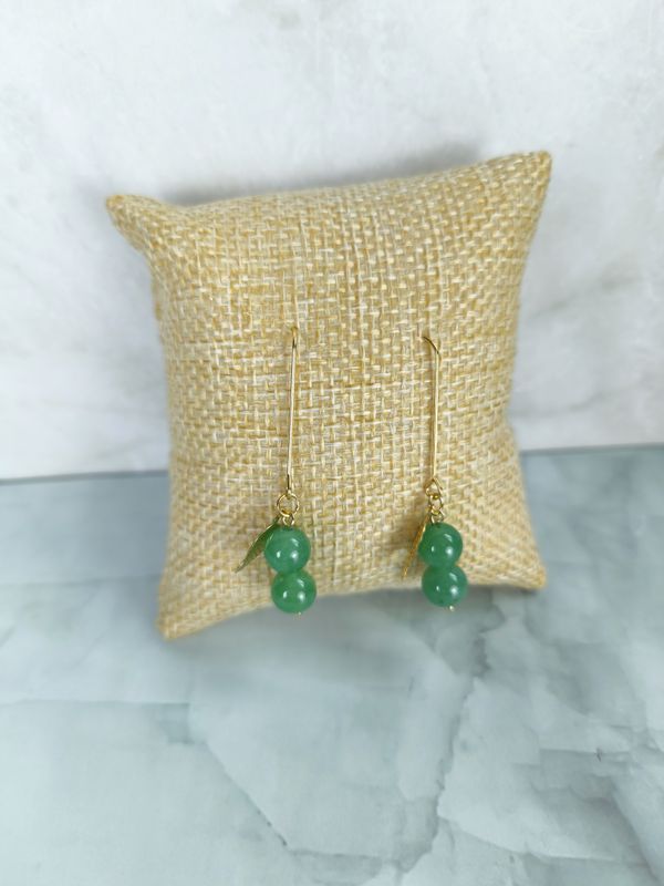 Boucles d'oreilles Jade vert - Acier inoxydable doré