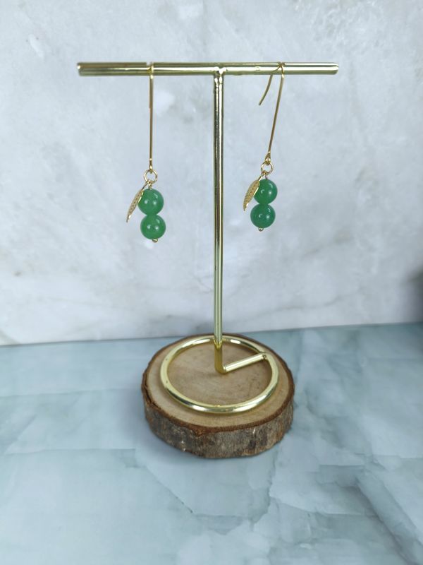 Boucles d'oreilles Jade vert - Acier inoxydable doré