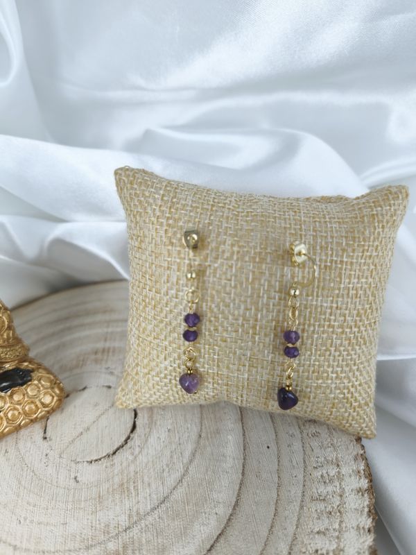 Boucles d'oreilles Améthyste - Acier inoxydable doré