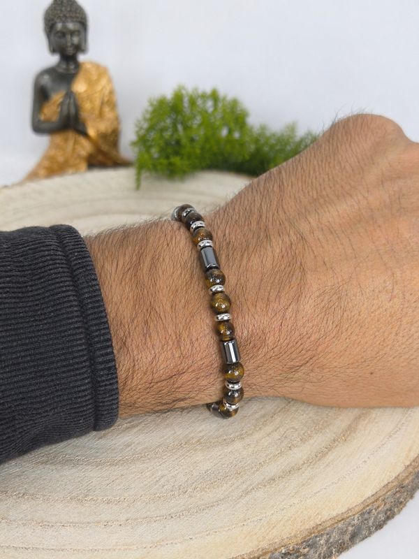 Bracelet Oeil de tigre et Hématite - Protection et ancrage