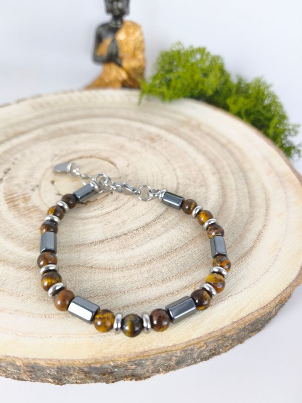 Bracelet Oeil de tigre et Hématite - Protection et ancrage