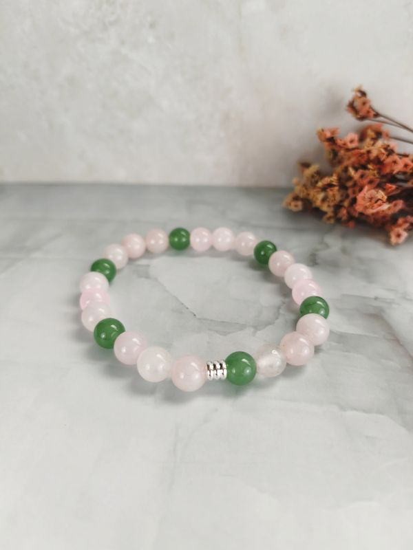 Bracelet Quartz Rose et Jade Vert - Sérénité et harmonie