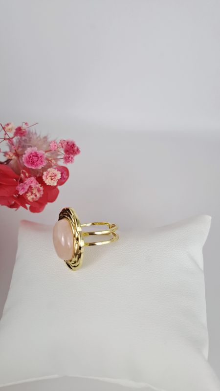 Bague Quartz Rose - Acier inoxydable doré - Douceur, amour
