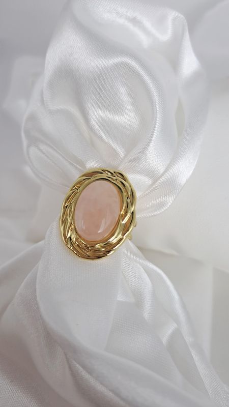 Bague Quartz Rose - Acier inoxydable doré - Douceur, amour
