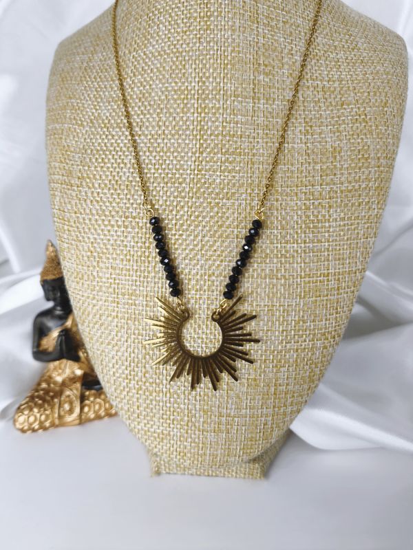 Collier Soleil en Spinelle noire - Acier inoxydable