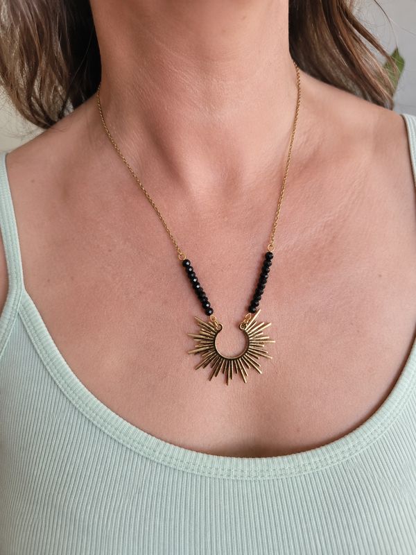 Collier Soleil en Spinelle noire - Acier inoxydable