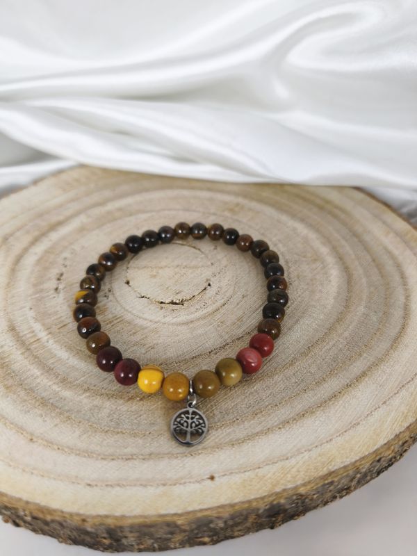Bracelet Jaspe Mookaïte et Œil de tigre 6mm - Équilibre, vitalité et protection