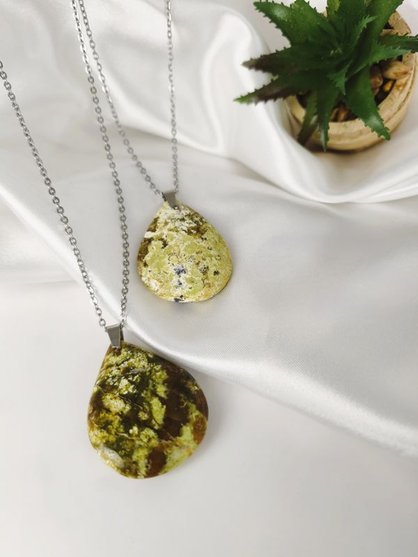 Collier et pendentif Opale Verte - Acier inoxydable