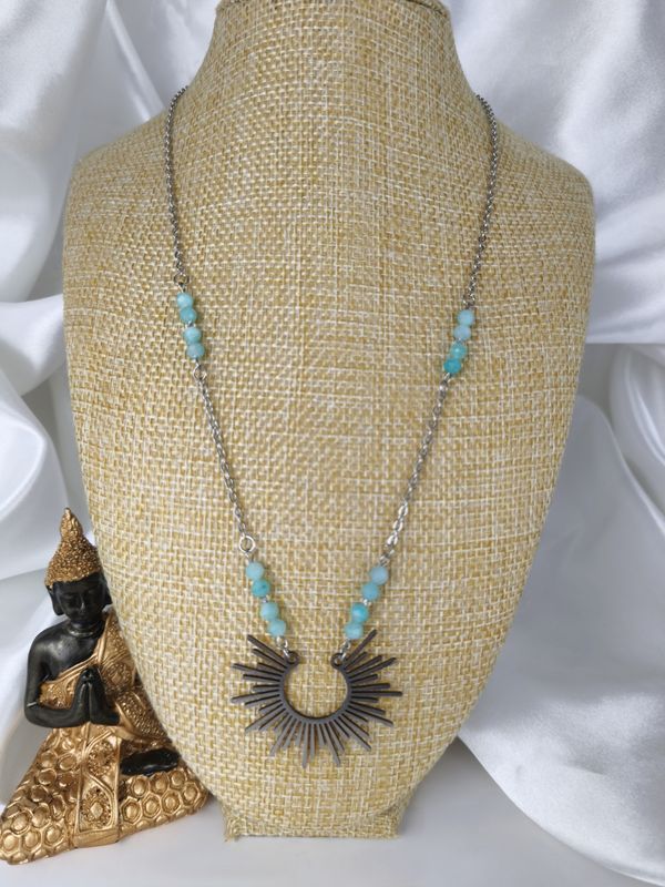 Collier Soleil en Amazonite - Acier inoxydable