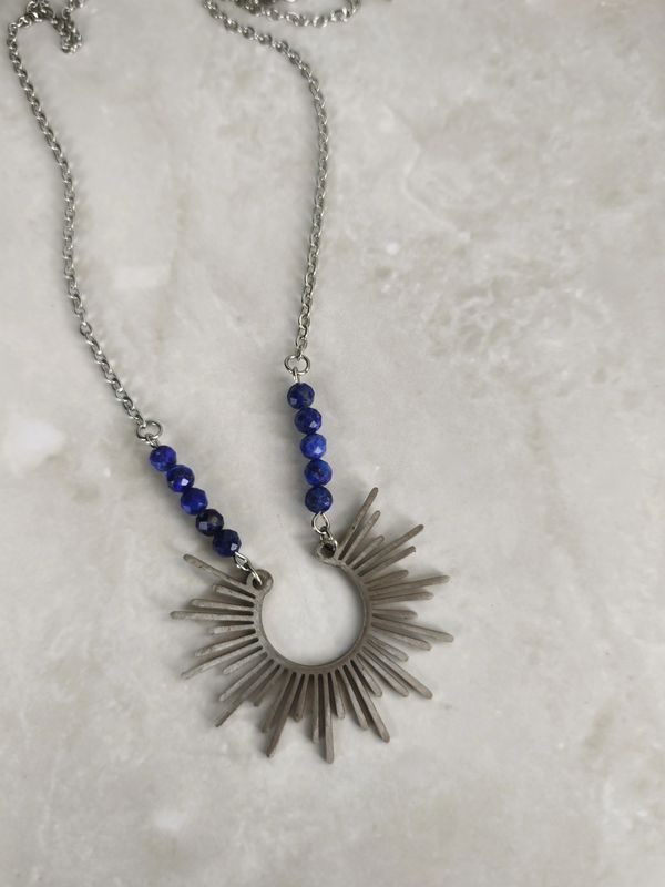 Collier Soleil en Lapis-lazuli - Acier inoxydable