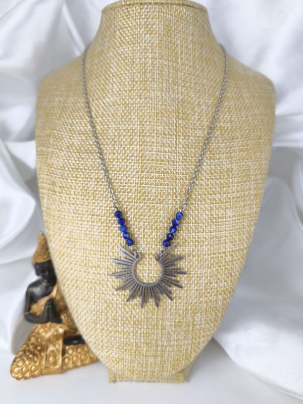 Collier Soleil en Lapis-lazuli - Acier inoxydable