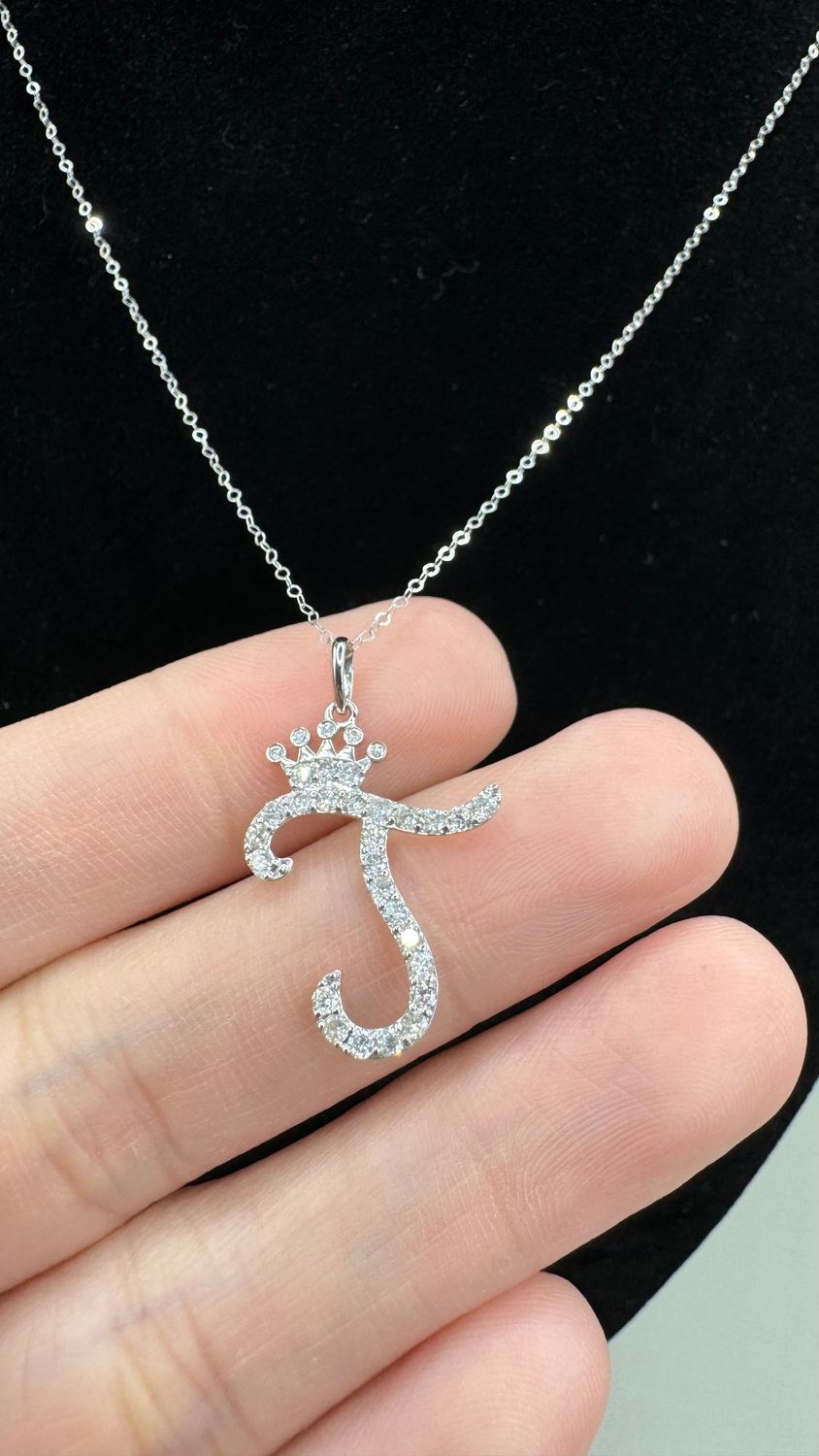 0.50ct Cursive J Pendant w/crown WG