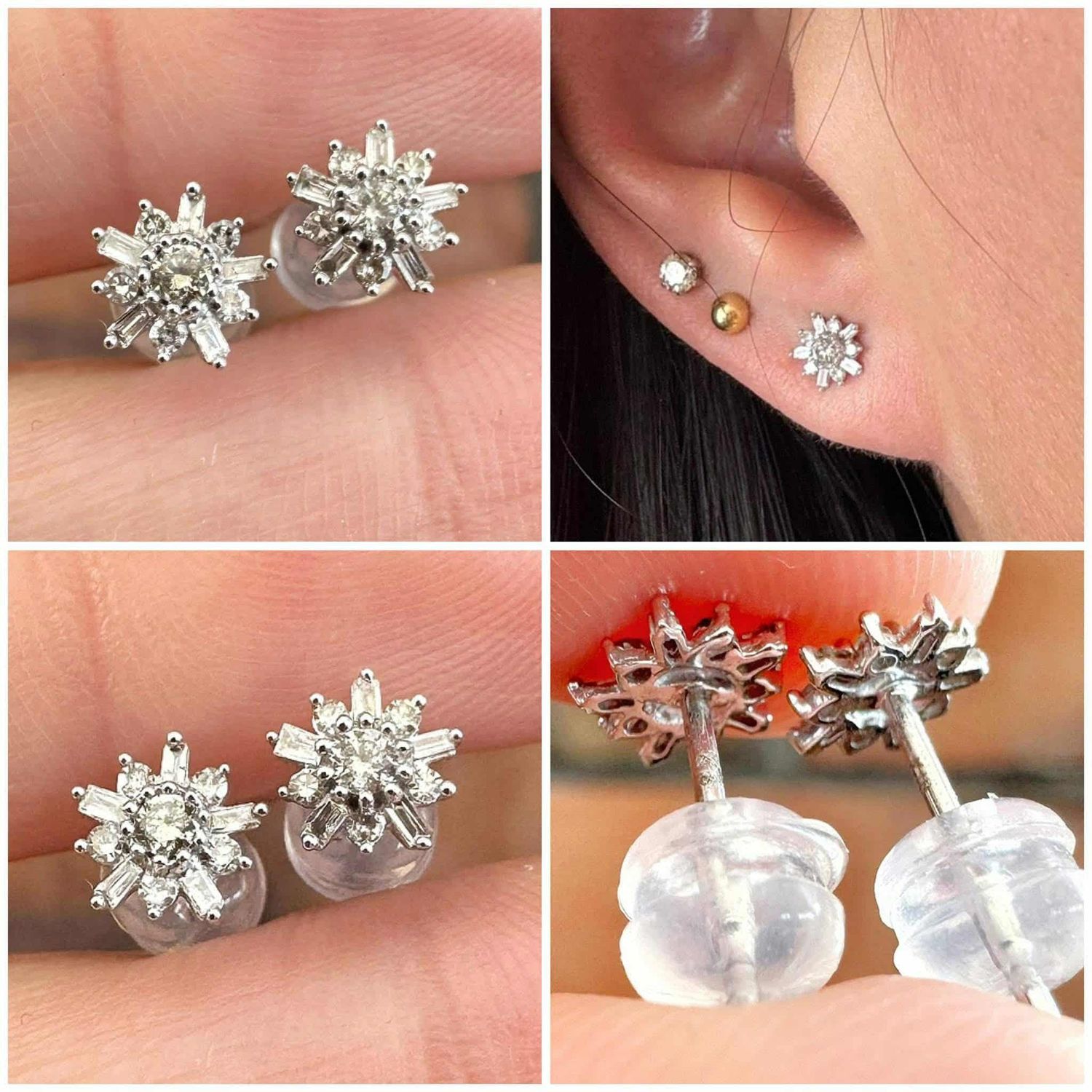 0.20tcw Baguette Flower Stud