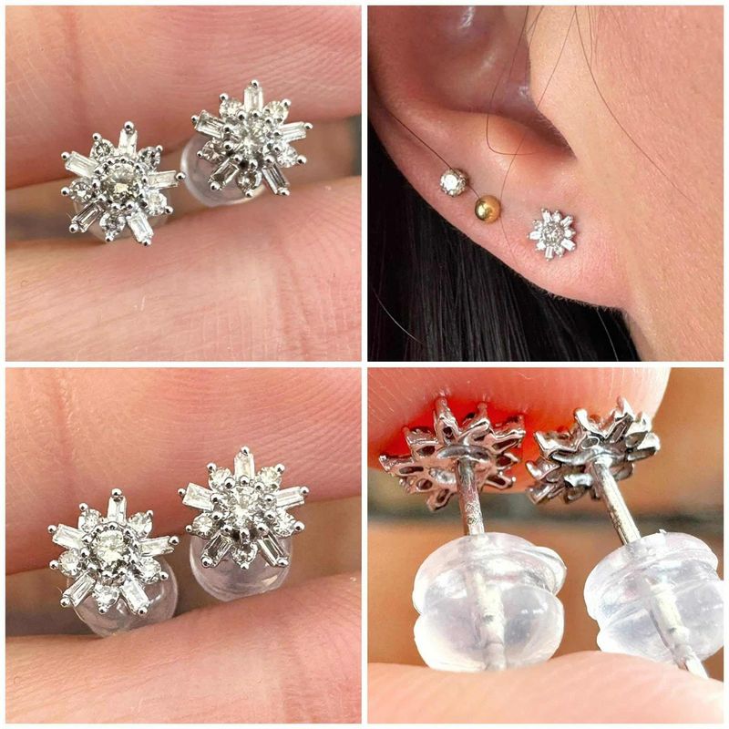 0.20tcw Baguette Flower Stud